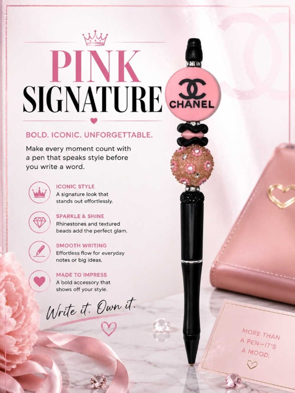 Pink Flower Sparkle Pen